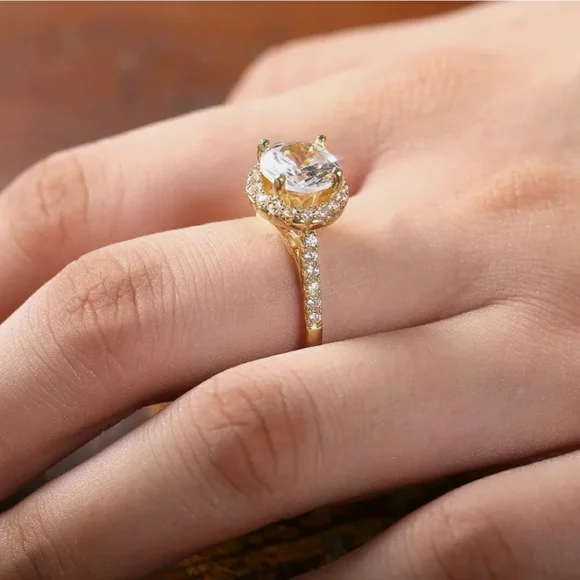 3CT Round 14K Yellow Gold Plated Halo Engagement Ring. - Picture 6 of 8